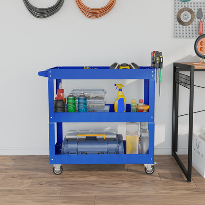 Tool Cart with Wheels Steel Workshop Cart with 3 Storage Shelves and Side Handle for Home Mechanic Garage Load 150 kg 83x35.3x76 cm Blue