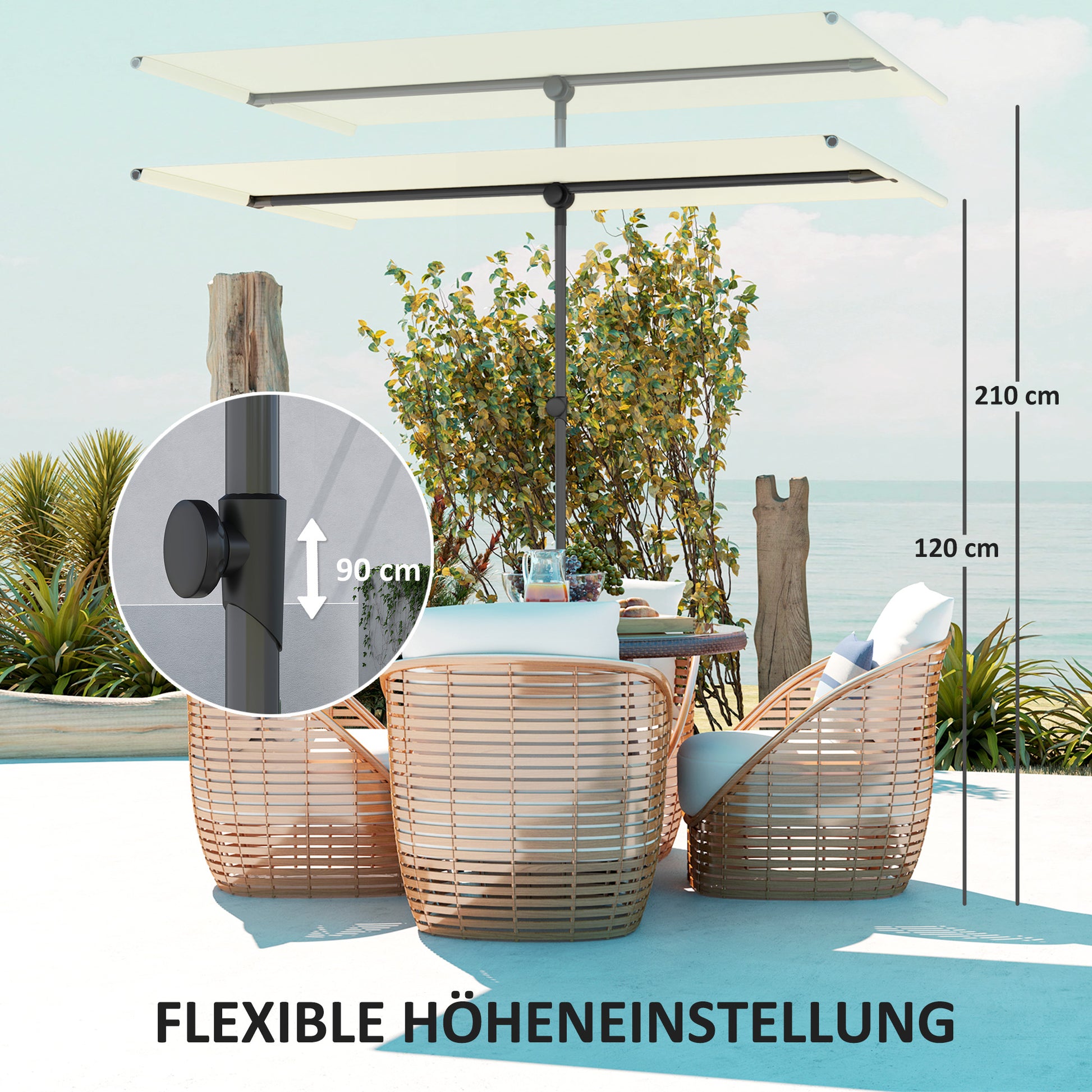 Umbrella 180 Degree Rotating Height Adjustable Garden Patio Umbrella with Aluminum Pole Market Umbrella Sun Protection Parasol Balcony Umbrella Sunshade for Balcony 150x205cm Beige