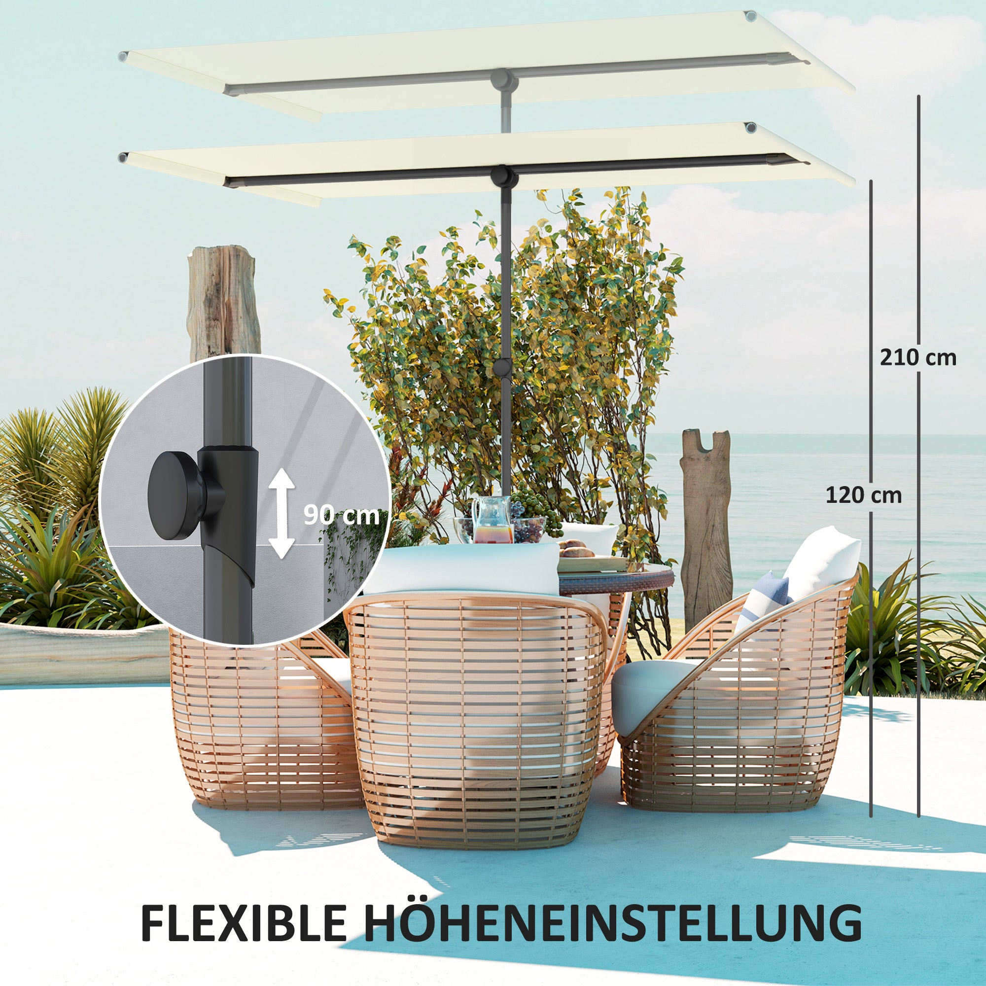 Umbrella 180 Degree Rotating Height Adjustable Garden Patio Umbrella with Aluminum Pole Market Umbrella Sun Protection Parasol Balcony Umbrella Sunshade for Balcony 150x205cm Beige