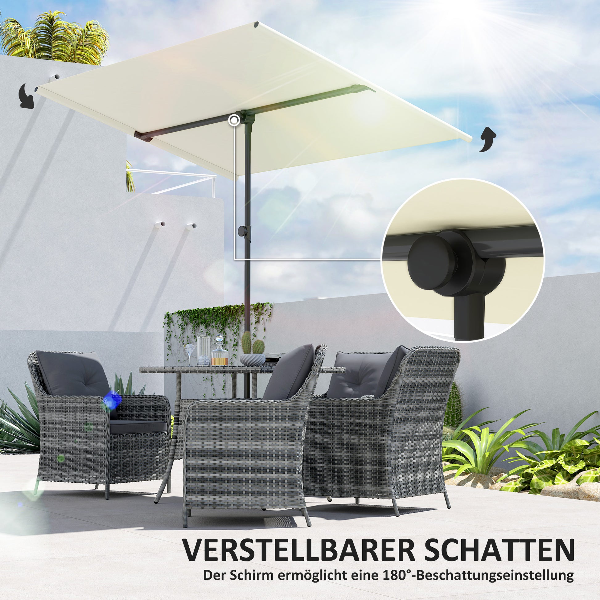 Umbrella 180 Degree Rotating Height Adjustable Garden Patio Umbrella with Aluminum Pole Market Umbrella Sun Protection Parasol Balcony Umbrella Sunshade for Balcony 150x205cm Beige