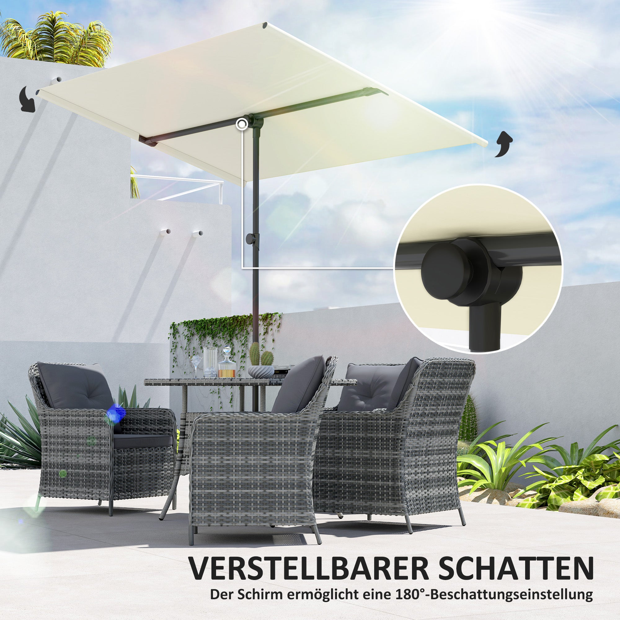 Umbrella 180 Degree Rotating Height Adjustable Garden Patio Umbrella with Aluminum Pole Market Umbrella Sun Protection Parasol Balcony Umbrella Sunshade for Balcony 150x205cm Beige