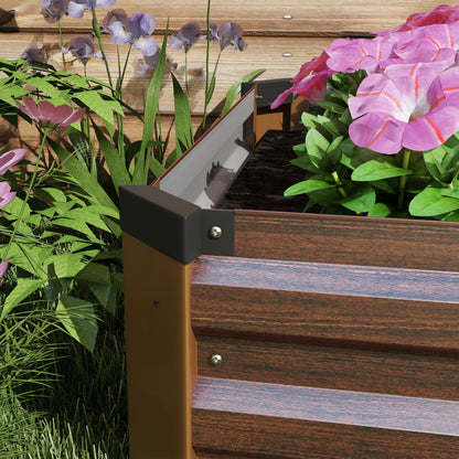 Steel Raised Bed, Planter Box with Open Bottom, Flower Box with Wood Design, Vegetable Bed, Herb Bed for Balcony, Garden, Dark Brown, 240 x 60 x 30 cm
