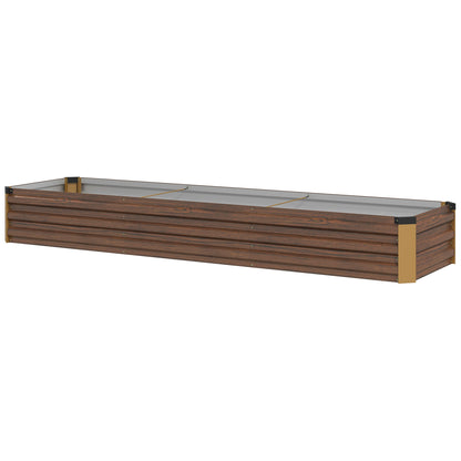 Steel Raised Bed, Planter Box with Open Bottom, Flower Box with Wood Design, Vegetable Bed, Herb Bed for Balcony, Garden, Dark Brown, 240 x 60 x 30 cm