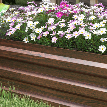 Steel Raised Bed, Planter Box with Open Bottom, Flower Box with Wood Design, Vegetable Bed, Herb Bed for Balcony, Garden, Dark Brown, 240 x 60 x 30 cm