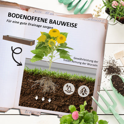 Steel Raised Bed, Planter Box with Open Bottom, Flower Box with Wood Design, Vegetable Bed, Herb Bed for Balcony, Garden, Dark Brown, 240 x 60 x 30 cm