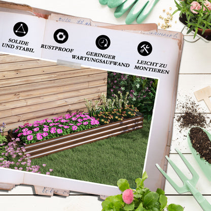 Steel Raised Bed, Planter Box with Open Bottom, Flower Box with Wood Design, Vegetable Bed, Herb Bed for Balcony, Garden, Dark Brown, 240 x 60 x 30 cm