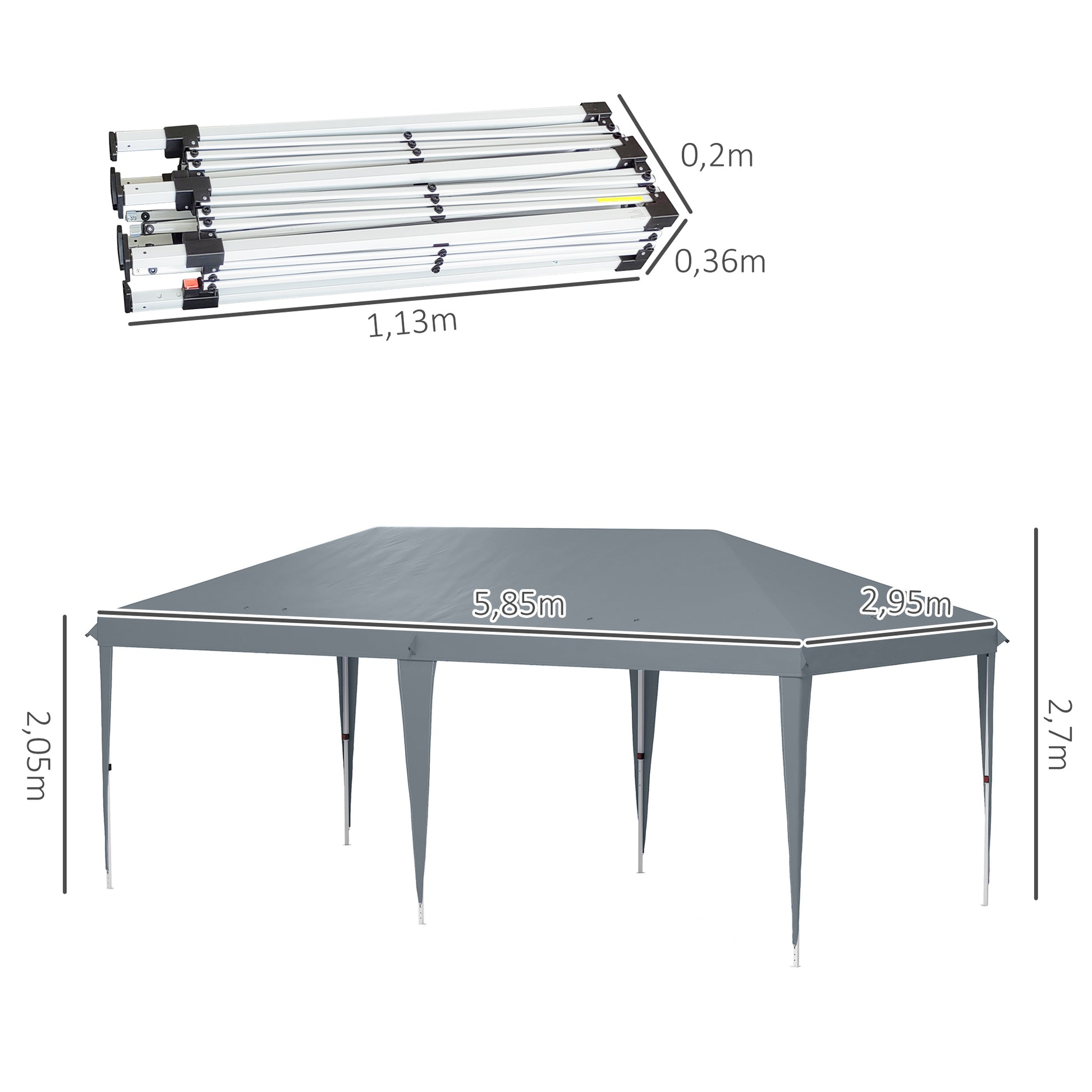 Foldable Gazebo 6x3 m Foldable Canopy with 3-Level Adjustable Height UV-Resistant Awning and Carrying Bag for Camping Parties Light Gray