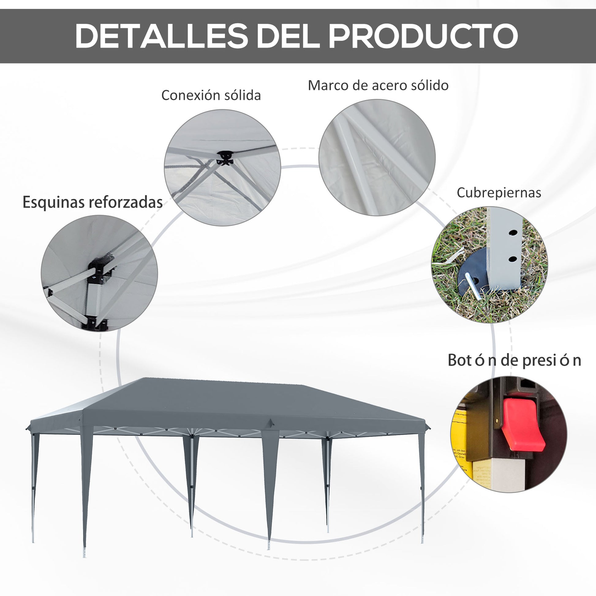 Foldable Gazebo 6x3 m Foldable Canopy with 3-Level Adjustable Height UV-Resistant Awning and Carrying Bag for Camping Parties Light Gray