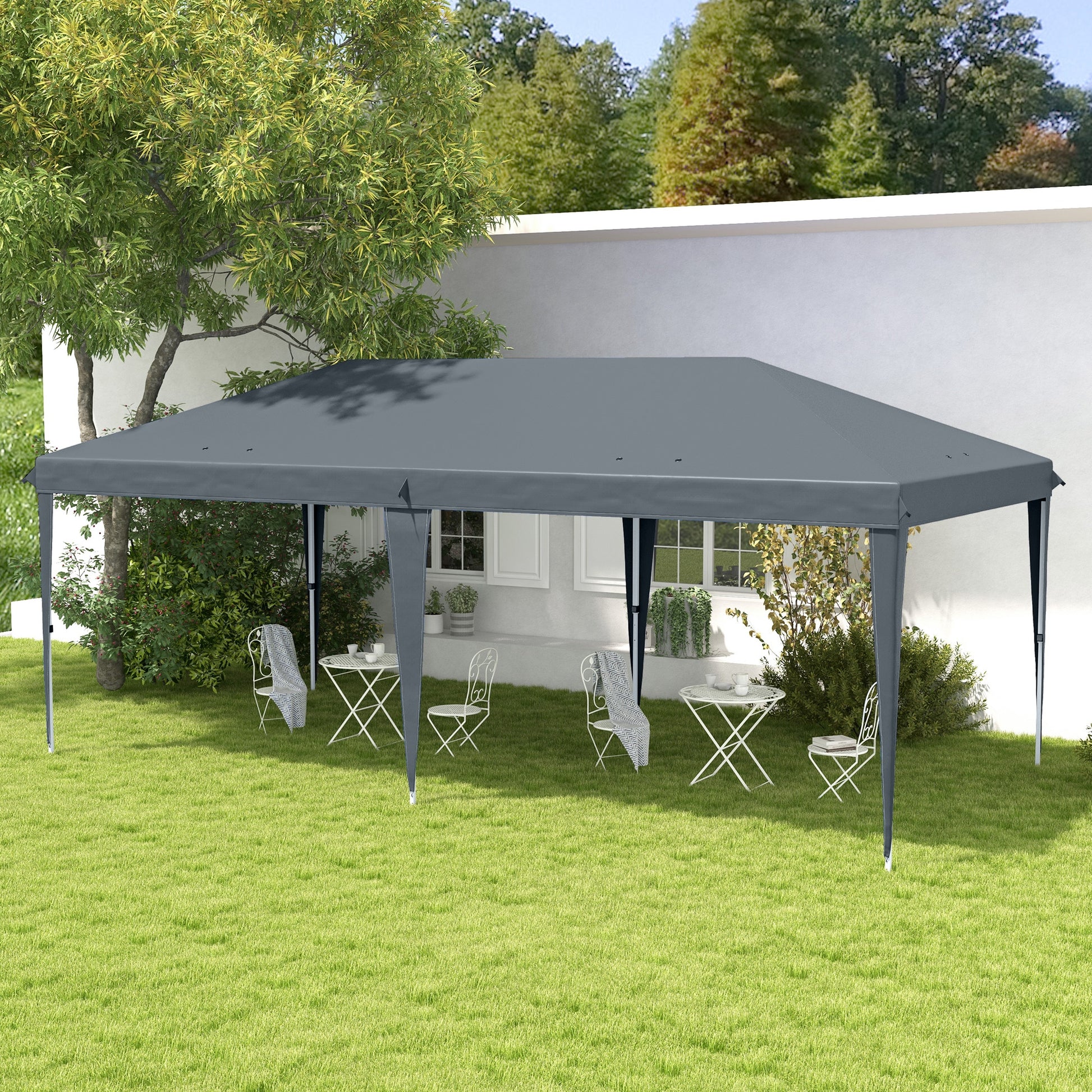 Foldable Gazebo 6x3 m Foldable Canopy with 3-Level Adjustable Height UV-Resistant Awning and Carrying Bag for Camping Parties Light Gray