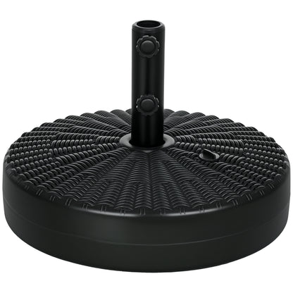Round Umbrella Base Stand for Umbrella Pole Ø38/48 mm Fillable with 22 kg Water and 29 kg Sand Rattan Imitation Surface Ø51x36 cm Black