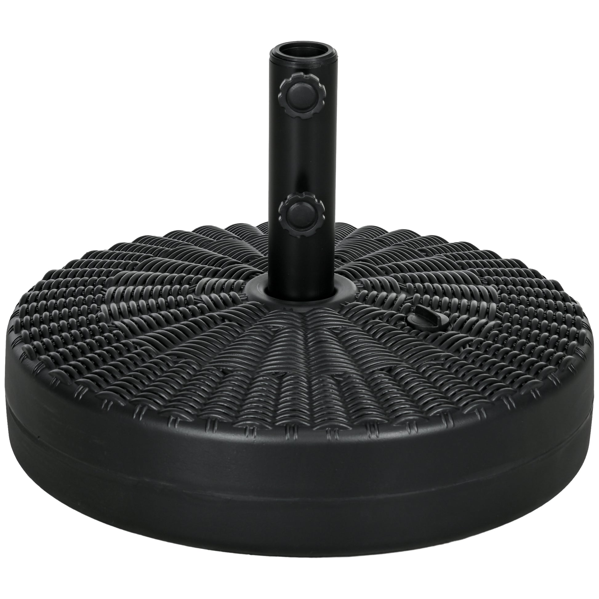 Round Umbrella Base Stand for Umbrella Pole Ø38/48 mm Fillable with 22 kg Water and 29 kg Sand Rattan Imitation Surface Ø51x36 cm Black