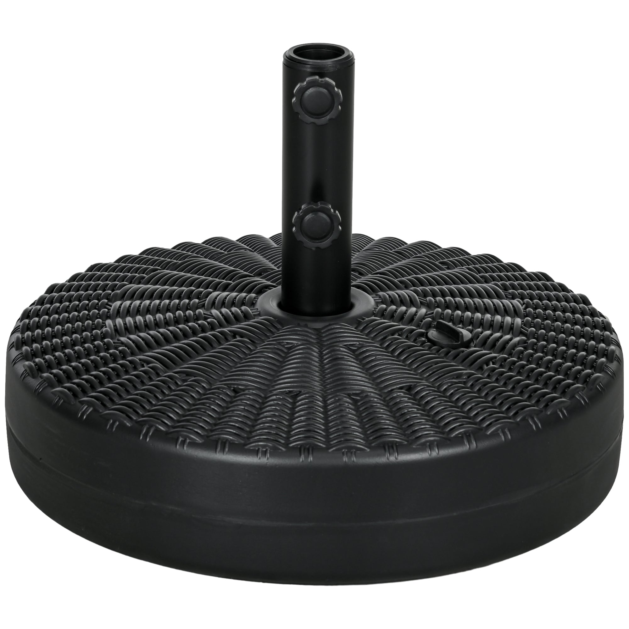 Round Umbrella Base Stand for Umbrella Pole Ø38/48 mm Fillable with 22 kg Water and 29 kg Sand Rattan Imitation Surface Ø51x36 cm Black