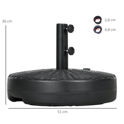Round Umbrella Base Stand for Umbrella Pole Ø38/48 mm Fillable with 22 kg Water and 29 kg Sand Rattan Imitation Surface Ø51x36 cm Black