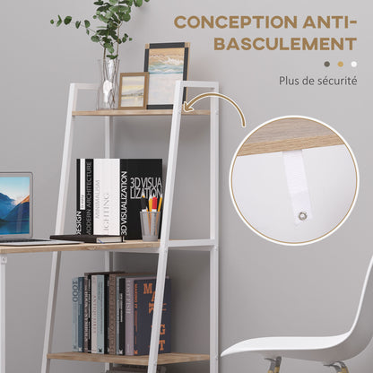 Foldable Foldable Folding Desk - 2-in-1 desk with shelves - Light Oak Wood White Metal