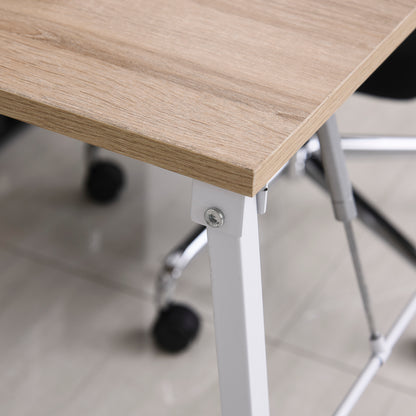 Foldable Foldable Folding Desk - 2-in-1 desk with shelves - Light Oak Wood White Metal