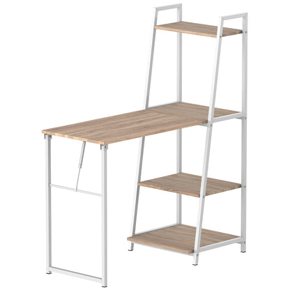 Foldable Foldable Folding Desk - 2-in-1 desk with shelves - Light Oak Wood White Metal