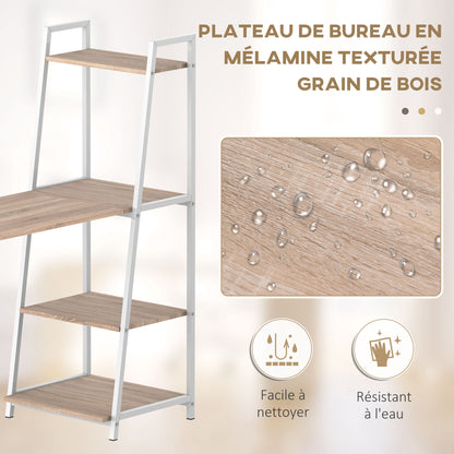 Foldable Foldable Folding Desk - 2-in-1 desk with shelves - Light Oak Wood White Metal