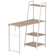 Foldable Foldable Folding Desk - 2-in-1 desk with shelves - Light Oak Wood White Metal