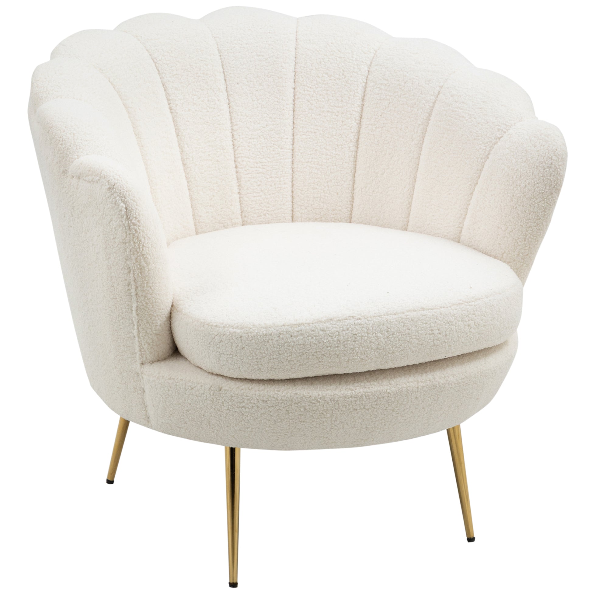 Shell-Shaped Upholstered Armchair, Relax Armchair with Metal Legs, Makeup Chair with Fleece Optics, for Bedroom Living Room, White