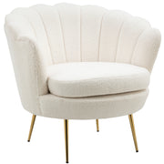 Shell-Shaped Upholstered Armchair, Relax Armchair with Metal Legs, Makeup Chair with Fleece Optics, for Bedroom Living Room, White