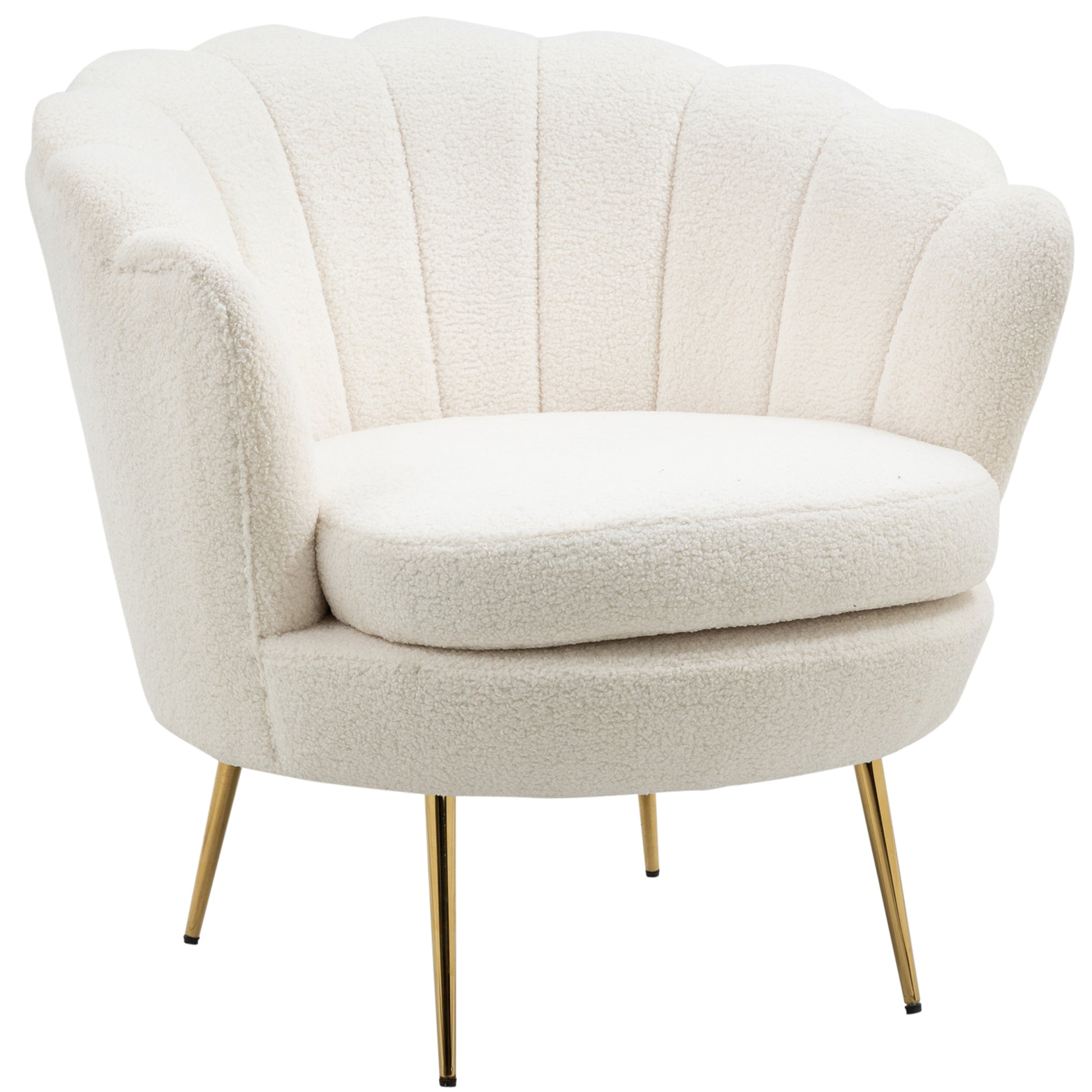 Shell-Shaped Upholstered Armchair, Relax Armchair with Metal Legs, Makeup Chair with Fleece Optics, for Bedroom Living Room, White