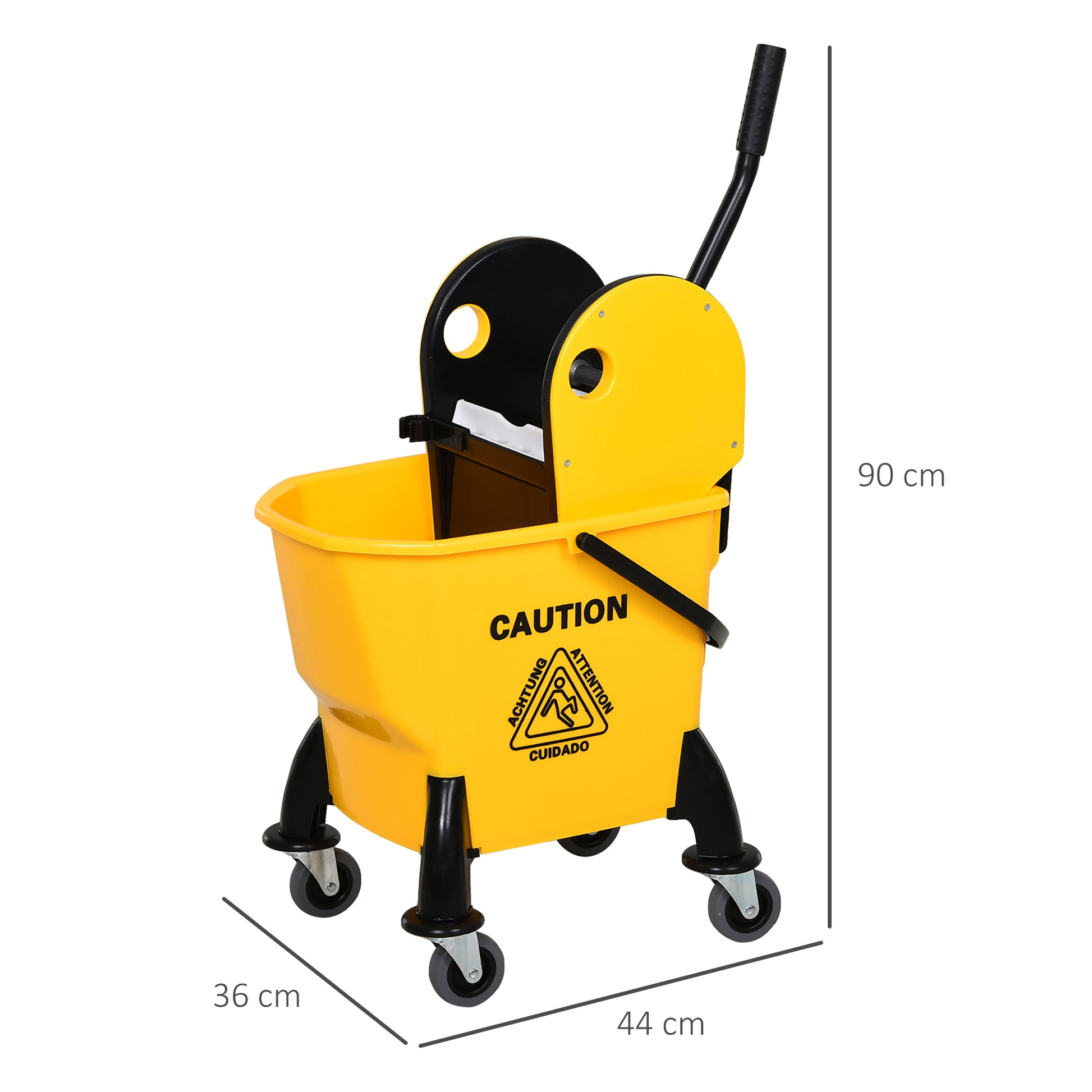 Cleaning Trolley Bucket with Wringer 26 Liters, Yellow, 44cm x 36cm x 90cm