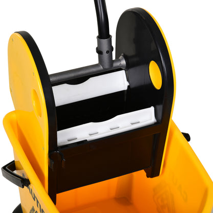 Cleaning Trolley Bucket with Wringer 26 Liters, Yellow, 44cm x 36cm x 90cm
