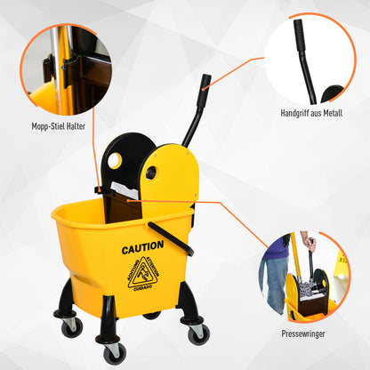 Cleaning Trolley Bucket with Wringer 26 Liters, Yellow, 44cm x 36cm x 90cm
