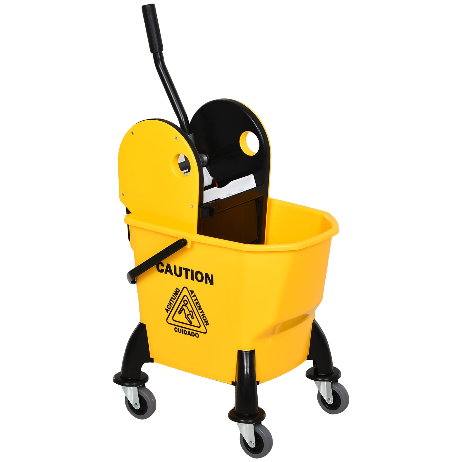 Cleaning Trolley Bucket with Wringer 26 Liters, Yellow, 44cm x 36cm x 90cm