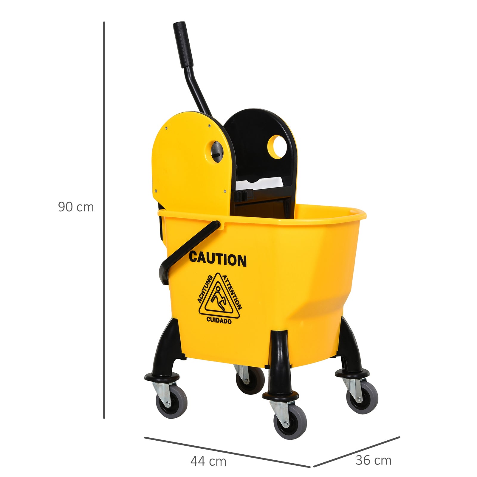 Cleaning Trolley Bucket with Wringer 26 Liters, Yellow, 44cm x 36cm x 90cm