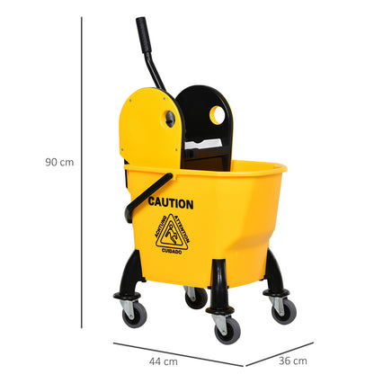 Cleaning Trolley Bucket with Wringer 26 Liters, Yellow, 44cm x 36cm x 90cm