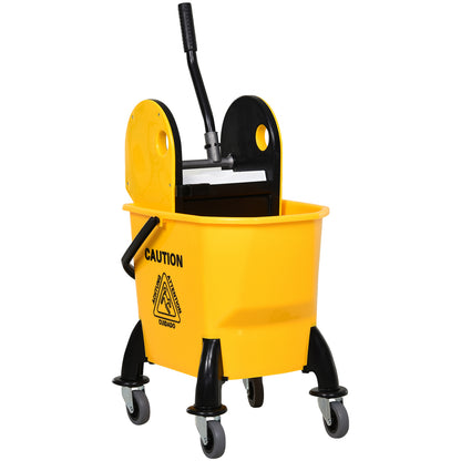 Cleaning Trolley Bucket with Wringer 26 Liters, Yellow, 44cm x 36cm x 90cm