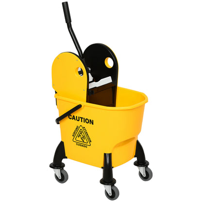 Cleaning Trolley Bucket with Wringer 26 Liters, Yellow, 44cm x 36cm x 90cm