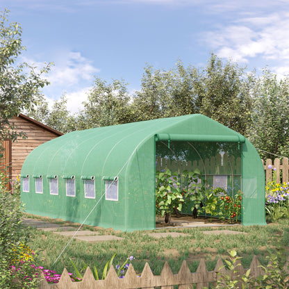 Outdoor Greenhouse Tunnel Greenhouse 6x3x2 m Large Garden Greenhouse with 12 Windows and Roll-Up Zipper Door Macro Metal Structure for Plant Cultivation Green