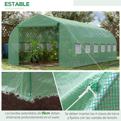 Outdoor Greenhouse Tunnel Greenhouse 6x3x2 m Large Garden Greenhouse with 12 Windows and Roll-Up Zipper Door Macro Metal Structure for Plant Cultivation Green