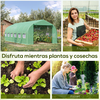 Outdoor Greenhouse Tunnel Greenhouse 6x3x2 m Large Garden Greenhouse with 12 Windows and Roll-Up Zipper Door Macro Metal Structure for Plant Cultivation Green