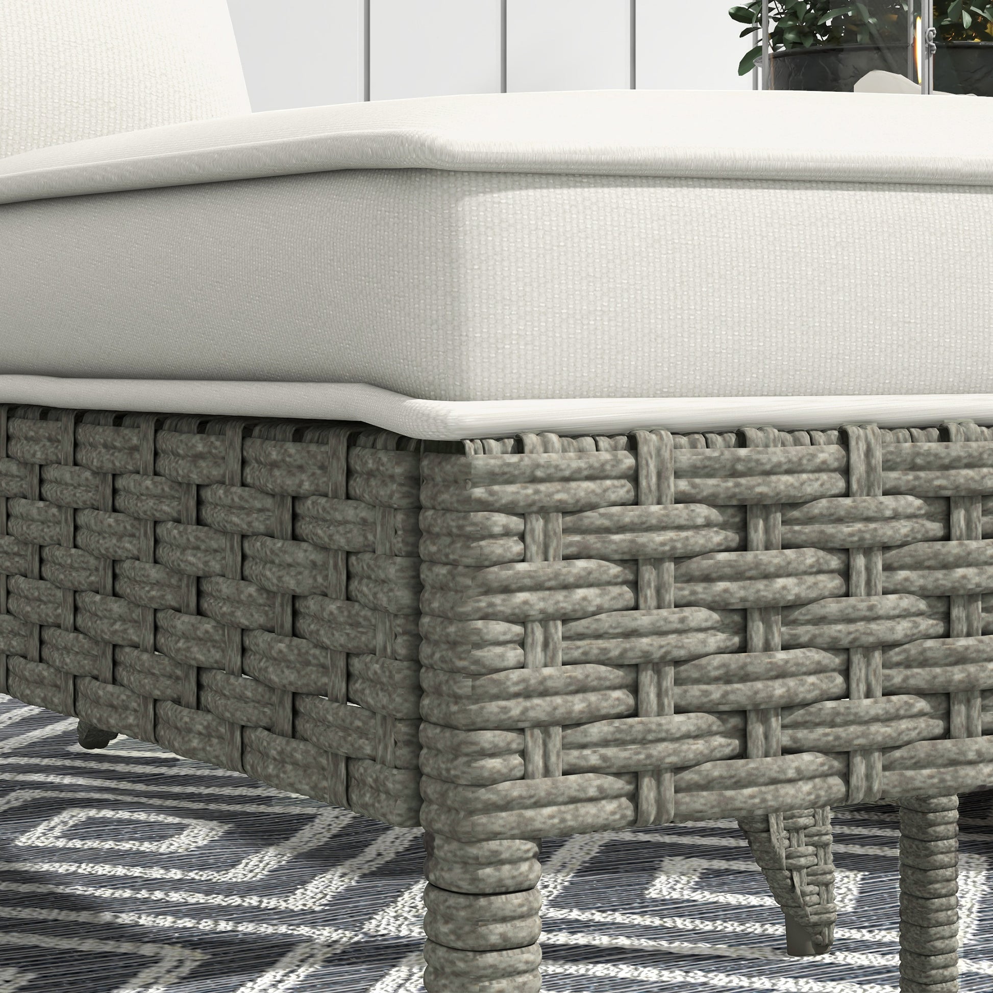 Garden Chair with Footrest, Armrests, and Padded Cushions, Adirondack Chair in Rattan and Steel, 64x82x89 cm, Gray and Cream White