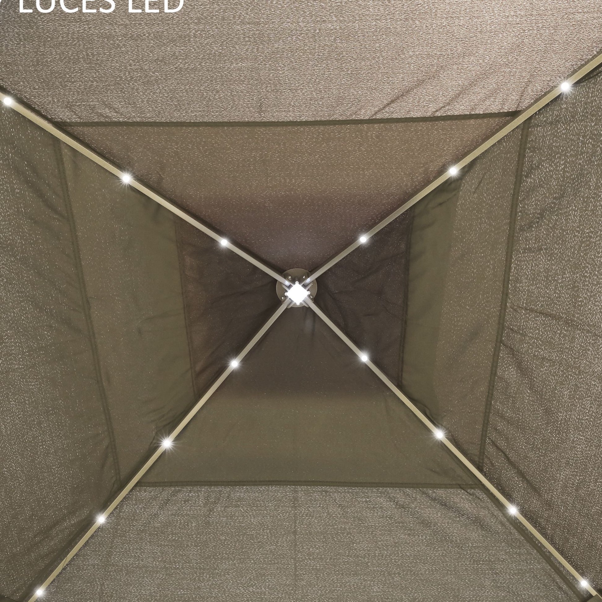 Foldable Gazebo with LED Lights 3.3x3.3 m Garden Canopy with Remote Control 4 Mesh Side Walls Adjustable Height and Carry Bag for Patio Parties Beige