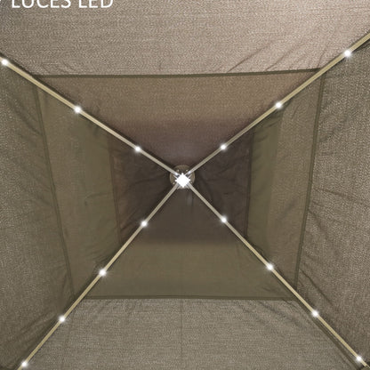 Foldable Gazebo with LED Lights 3.3x3.3 m Garden Canopy with Remote Control 4 Mesh Side Walls Adjustable Height and Carry Bag for Patio Parties Beige
