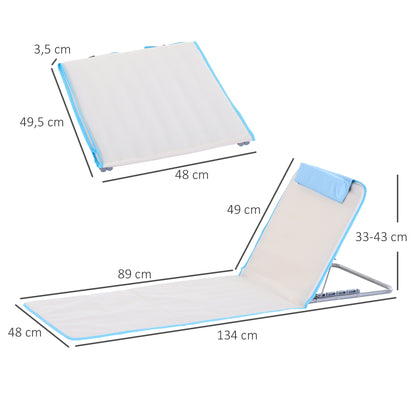 2-Piece Beach Mat 134x48cm Foldable Sun Lounger with Adjustable Backrest Carrying Bag for Garden Beach Terrace Camping Beige
