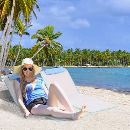 2-Piece Beach Mat 134x48cm Foldable Sun Lounger with Adjustable Backrest Carrying Bag for Garden Beach Terrace Camping Beige