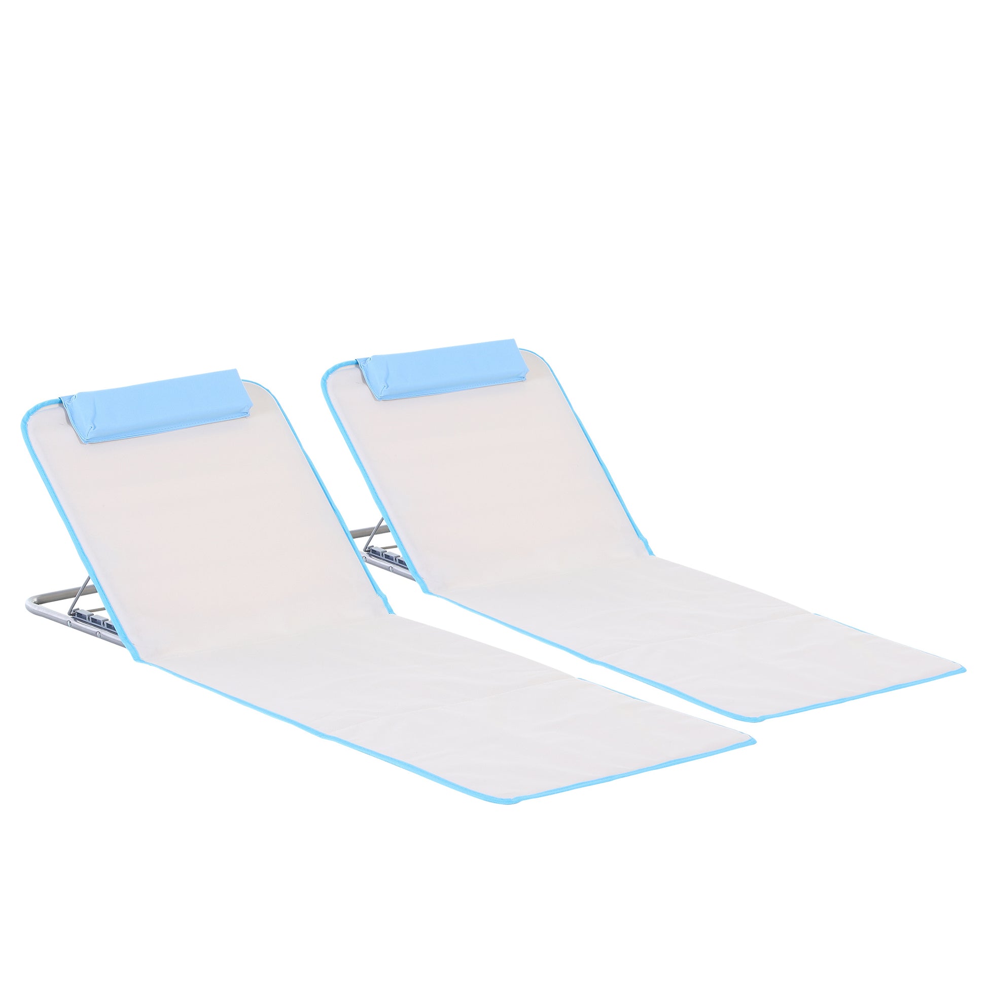 2-Piece Beach Mat 134x48cm Foldable Sun Lounger with Adjustable Backrest Carrying Bag for Garden Beach Terrace Camping Beige