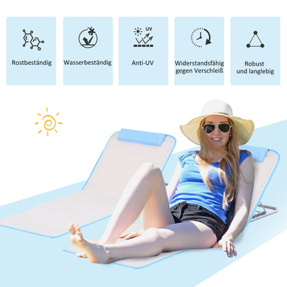 2-Piece Beach Mat 134x48cm Foldable Sun Lounger with Adjustable Backrest Carrying Bag for Garden Beach Terrace Camping Beige