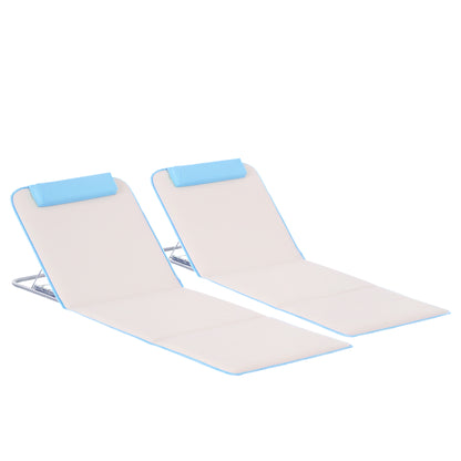 2-Piece Beach Mat 134x48cm Foldable Sun Lounger with Adjustable Backrest Carrying Bag for Garden Beach Terrace Camping Beige