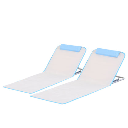 2-Piece Beach Mat 134x48cm Foldable Sun Lounger with Adjustable Backrest Carrying Bag for Garden Beach Terrace Camping Beige