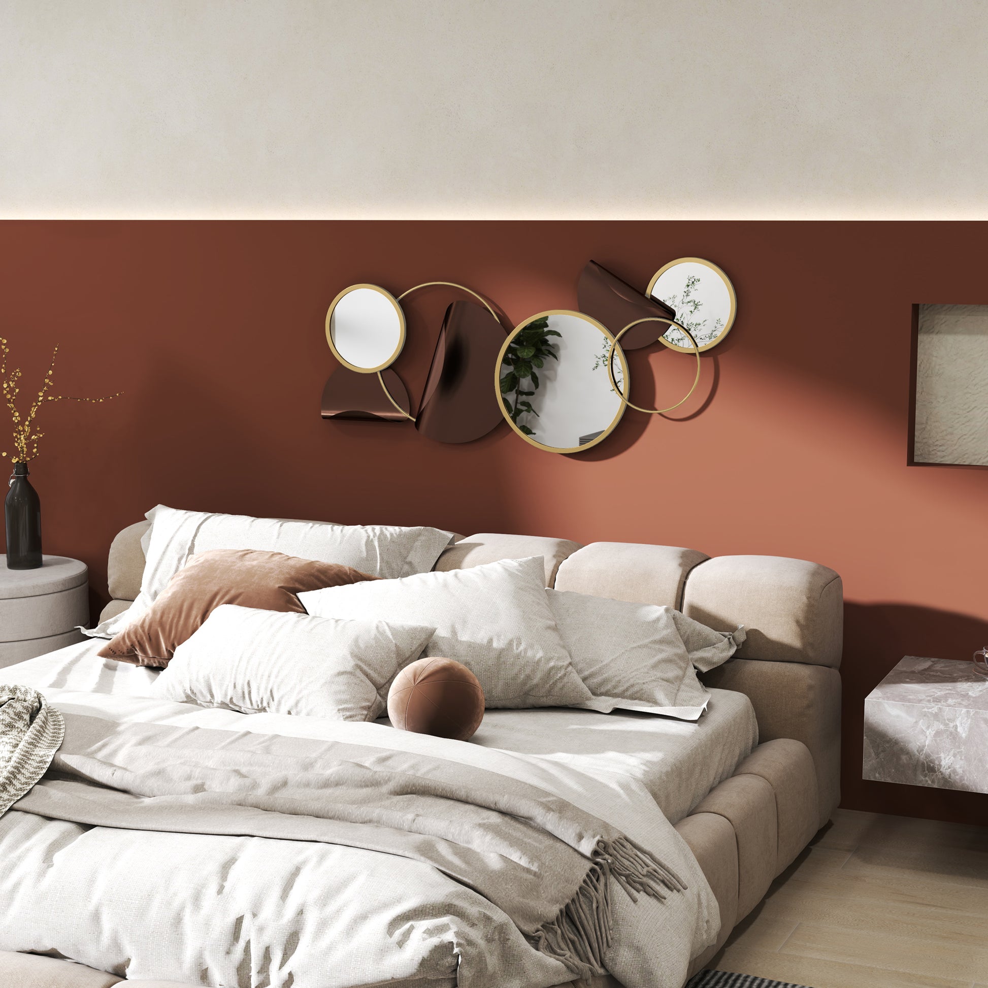 Wall Mirror with 3D Metal Decoration, Modern Mirror for Living Room, Entryway, and Bedroom, 101x41.5 cm, Gold