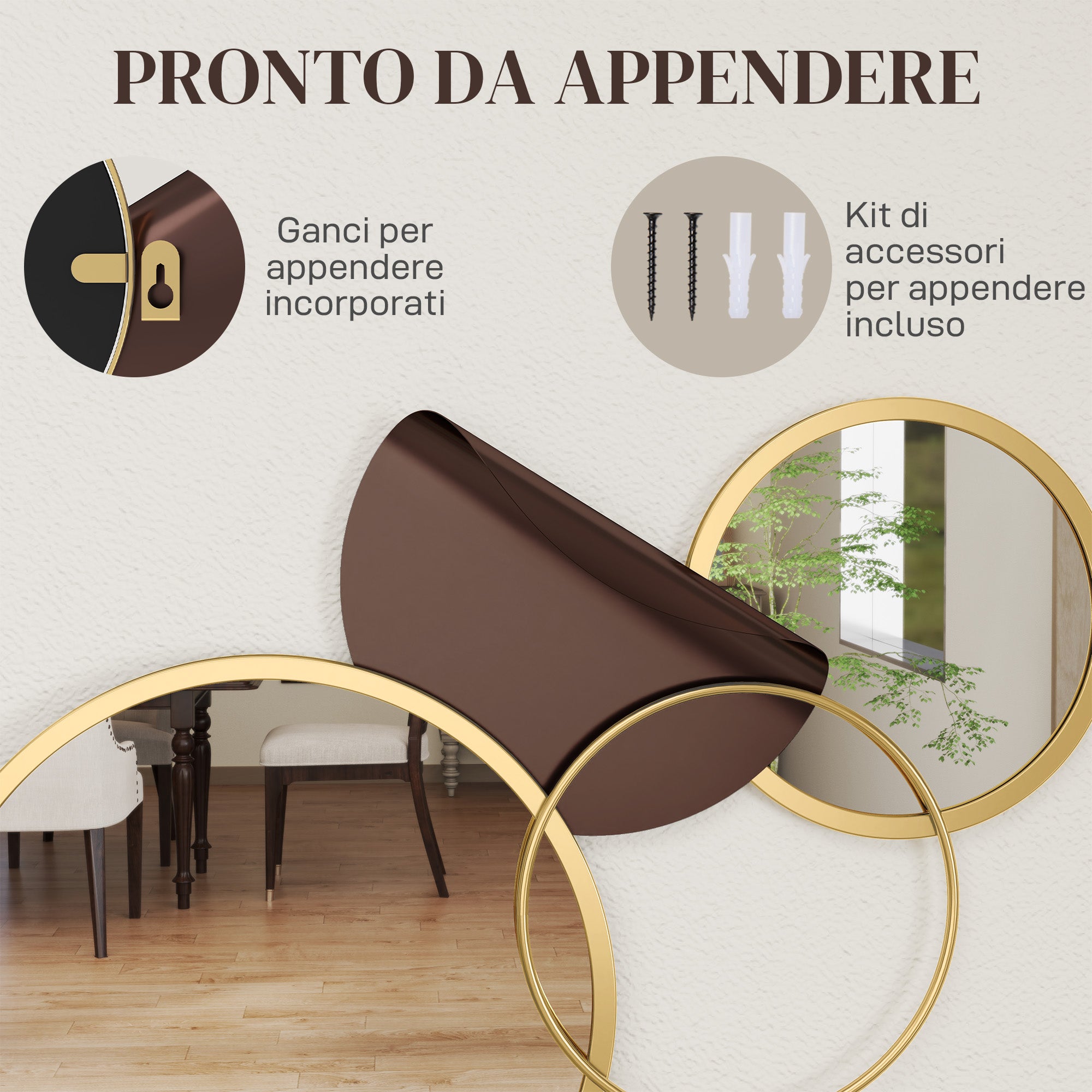 Wall Mirror with 3D Metal Decoration, Modern Mirror for Living Room, Entryway, and Bedroom, 101x41.5 cm, Gold