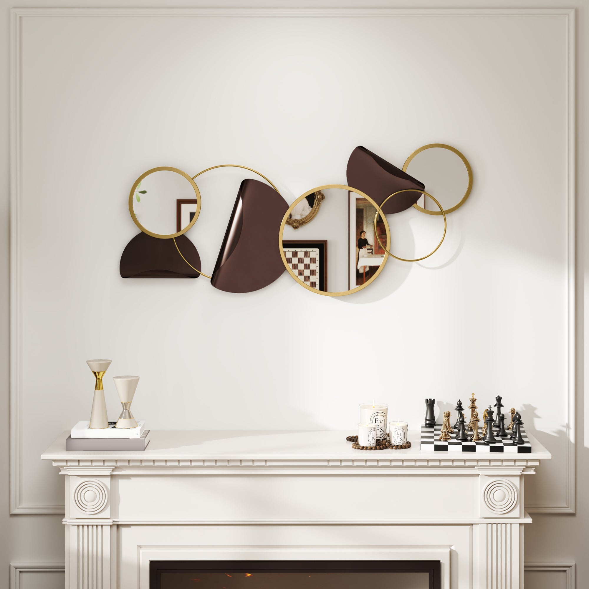 Wall Mirror with 3D Metal Decoration, Modern Mirror for Living Room, Entryway, and Bedroom, 101x41.5 cm, Gold