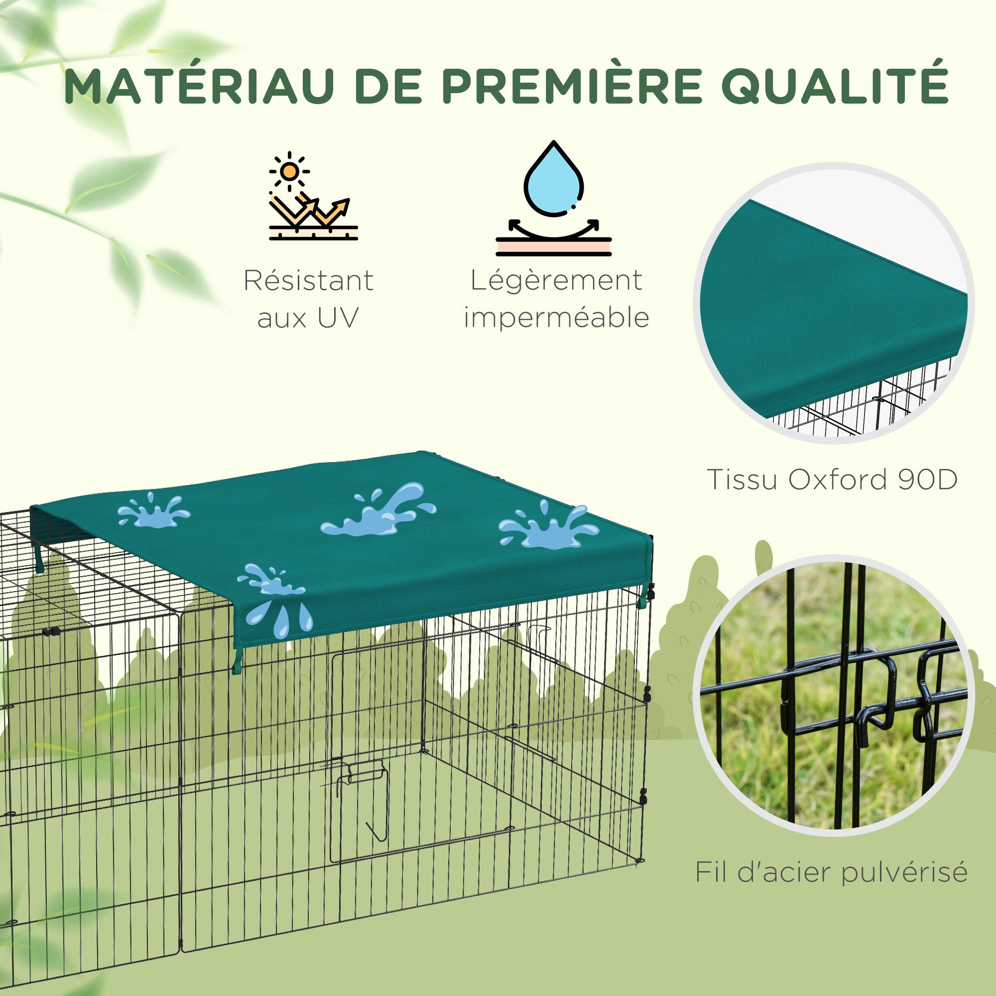 Modular Steel Enclosure with Cover for Rabbits Rodents Small Animals Indoor Outdoor 220L x 85W x 70H cm Green