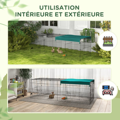 Modular Steel Enclosure with Cover for Rabbits Rodents Small Animals Indoor Outdoor 220L x 85W x 70H cm Green